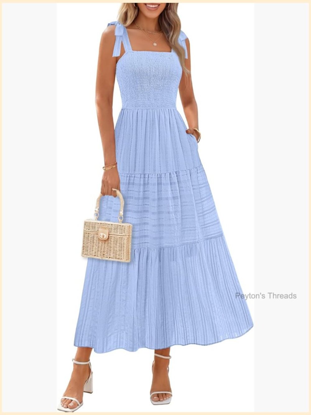 Sleeveless Smocked A-Line Maxi Sundress with Pockets